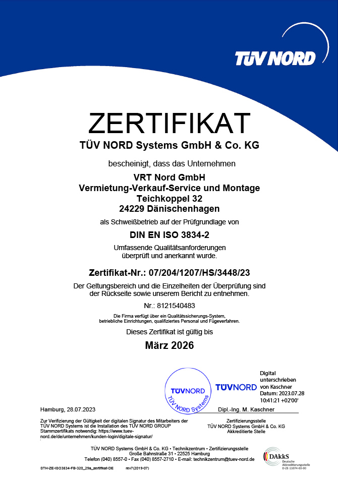 Zertifikat DIN EN ISO 3834-2 - Windkraftanlagen Reparaturen